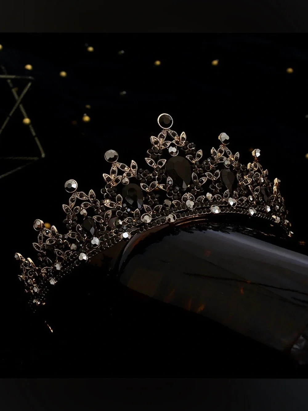 Black Crystal Embellished Tiara Crown - Women Accessories